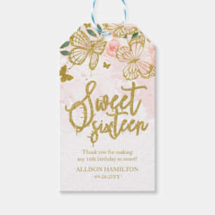 Blush Pink Butterfly Floral Quinceanera Party Gift Tags