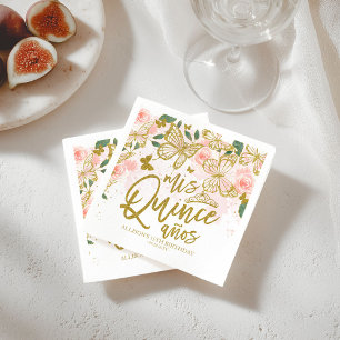 Blush Pink Butterfly Floral Quinceanera Party Napkin
