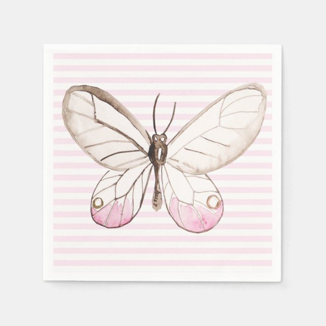 Blush Pink Butterfly & Stripes Paper Napkins (Front)