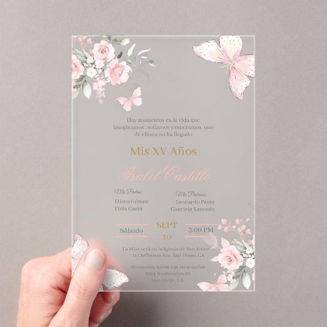 Blush Pink butterlfly Quinceanera invitation (Insitu (Handheld))