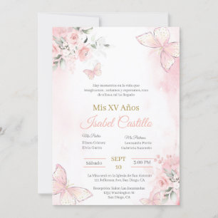 Blush Pink butterlfly Quinceanera invitation