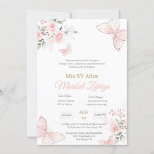 Blush Pink butterlfly Quinceanera invitation