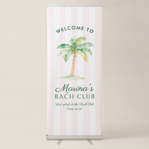 Blush Pink Cabana Stripes Palm Bach Club Welcome Retractable Banner