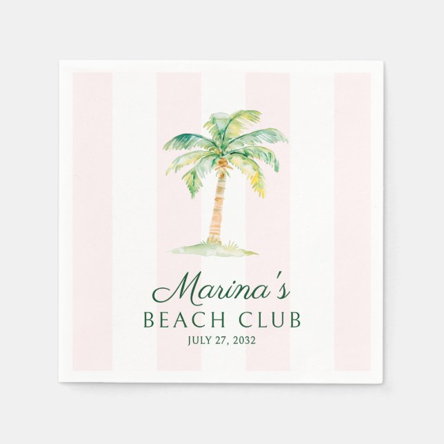 Blush Pink Cabana Stripes Palm Beach Club Birthday Napkin (Front)