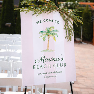 Blush Pink Cabana Stripes Palm Beach Club Welcome Poster