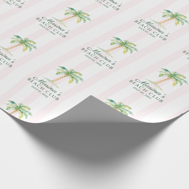 Blush Pink Cabana Stripes Palm Beach Club Wrapping Paper (Corner)