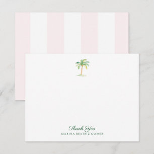Blush Pink Cabana Stripes Palm Tree Thank You Card