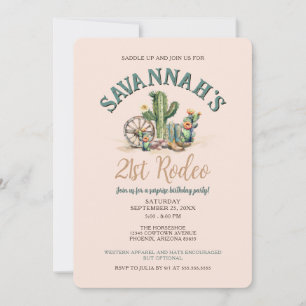 Blush Pink Cactus Cowgirl Rodeo Birthday Party Invitation