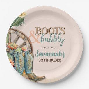 Blush Pink Cactus Rodeo Cowgirl Western Birthday Paper Plate