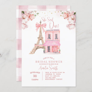 Blush Pink Cafe Paris Bow Eiffel Bridal Shower Invitation