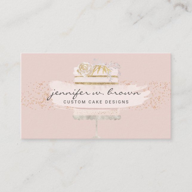 Blush Pink Cake Glitter Decorating Floral Bakery Business Card (Front)