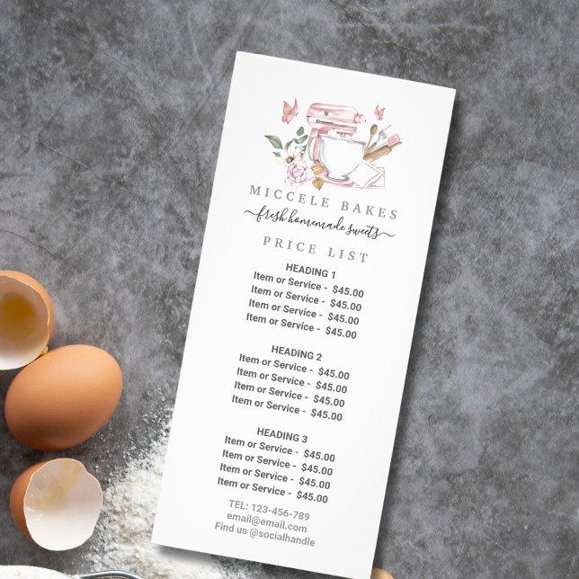 Blush Pink Cake Mixer Floral Bakery Service Price  Rack Card (Creator Uploaded)