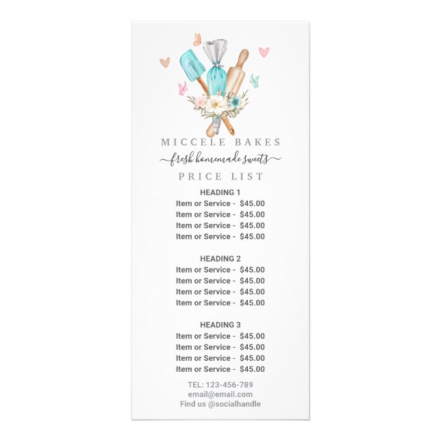 Blush Pink Cake Mixer Floral Bakery Service Price  Rack Card (Front)