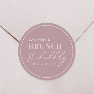 Blush Pink Calligraphy Bridal Brunch and Bubbly Cl Classic Round Sticker