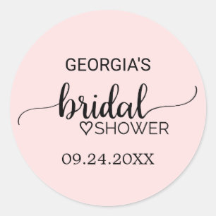 Blush Pink Calligraphy Bridal Shower Favour Sticke Classic Round Sticker
