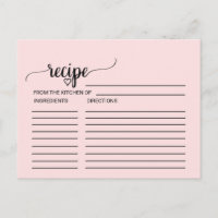 Blush Pink Calligraphy Bridal Shower Recipe Cards