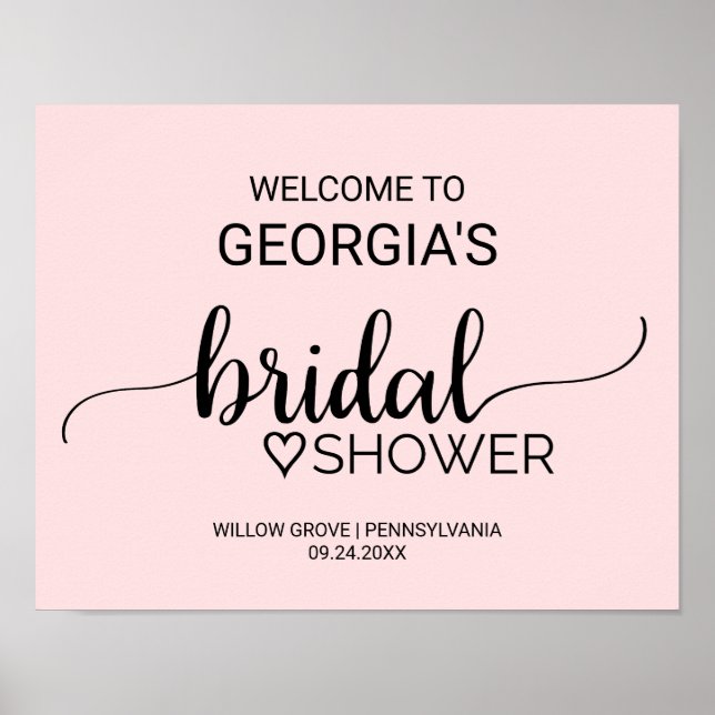 Blush Pink Calligraphy Bridal Shower Welcome Poster (Front)