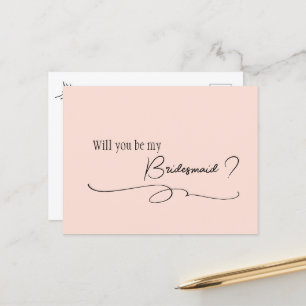 Blush Pink Calligraphy Bridesmaid Proposal Post Postcard