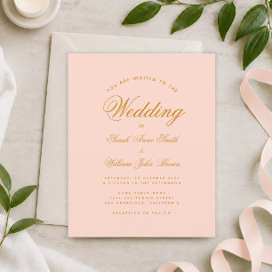 Blush Pink Calligraphy Budget Wedding Invitation