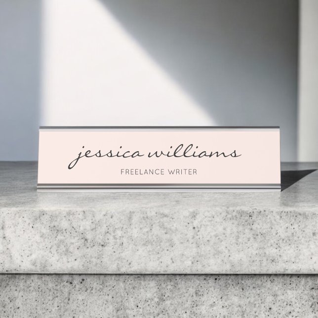 Blush Pink Calligraphy Girly Desk Name Plate (Creator Uploaded)