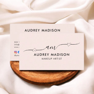 Blush Pink Calligraphy Girly Heart QR Code Business Card