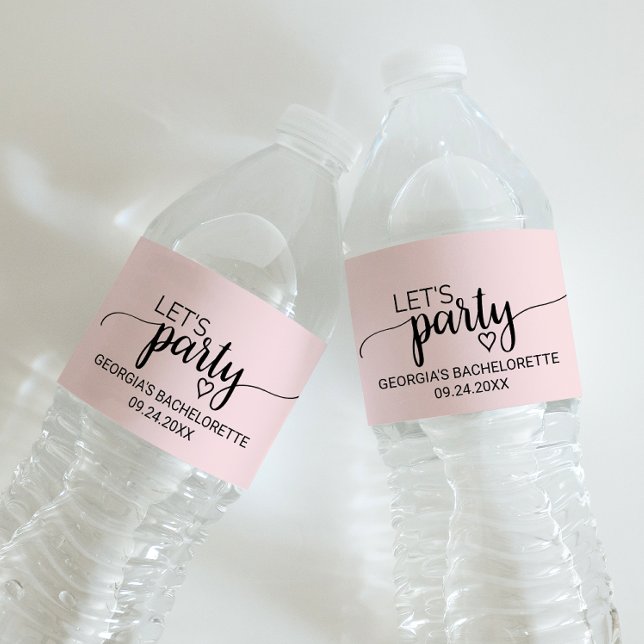 Blush Pink Calligraphy "Let's Party" Bachelorette Water Bottle Label (Creator Uploaded)