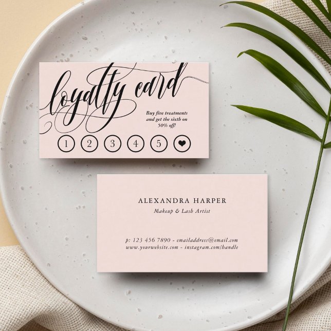 Blush Pink Calligraphy Loyalty Punch Card (Creator Uploaded)