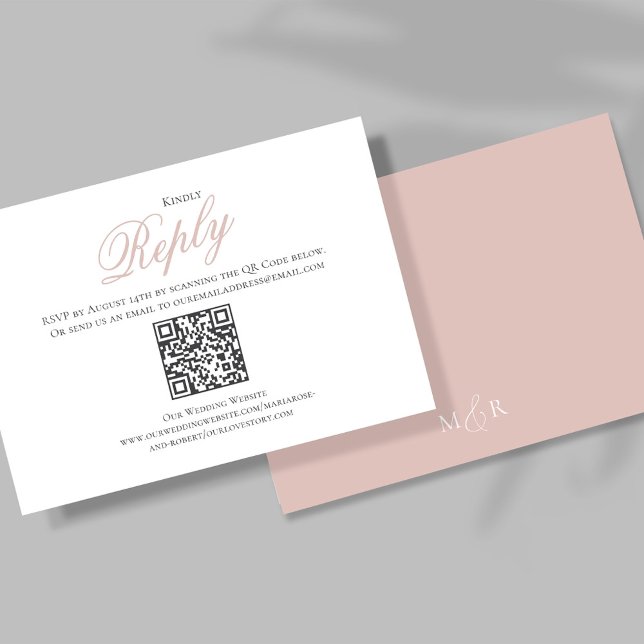 Blush Pink Calligraphy Script RSVP Elegant Card (Elegant blush pink calligraphy script reply card. )