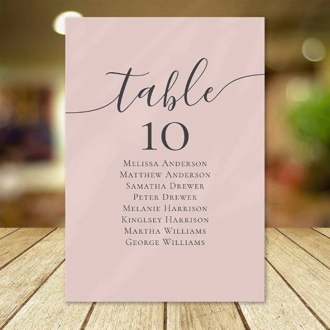 Blush Pink Calligraphy Wedding Table Seating Chart Number (Creator Uploaded)