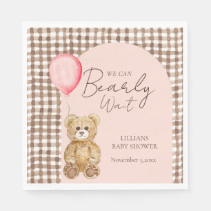 Blush Pink Can Bearly Wait Girl Baby Shower Napkin