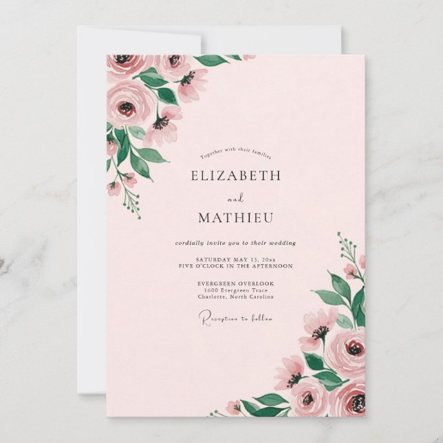 Blush Pink Captivating Floral Wedding Invitation (Front)