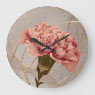 Blush Pink Carnation Floral Gold Large Clock