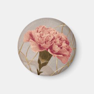 Blush Pink Carnation Floral Gold Magnet