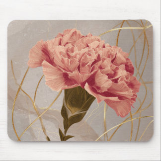 Blush Pink Carnation Floral Gold Mouse Mat