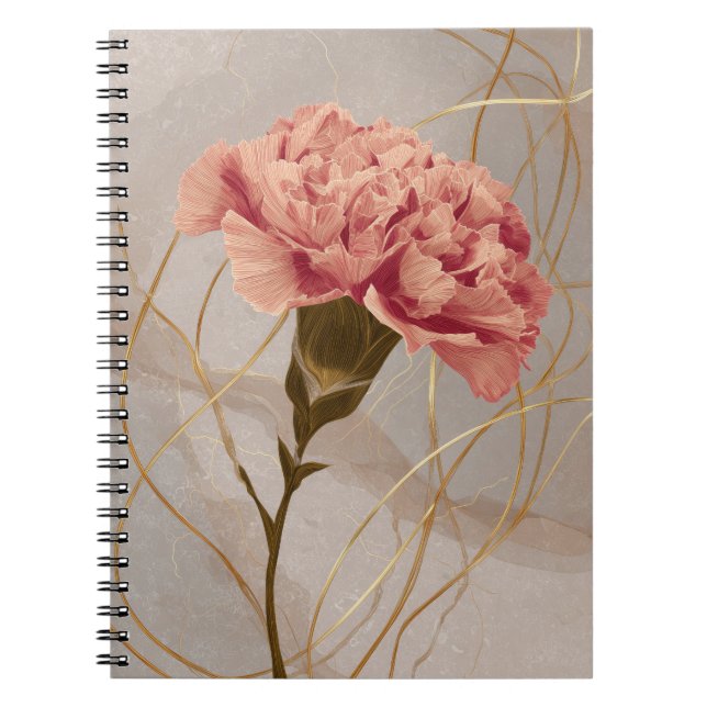 Blush Pink Carnation Floral Gold Notebook (Front)