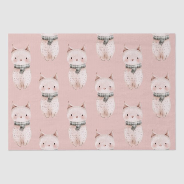 Blush Pink Cat Birthday  Tissue Paper (Front)