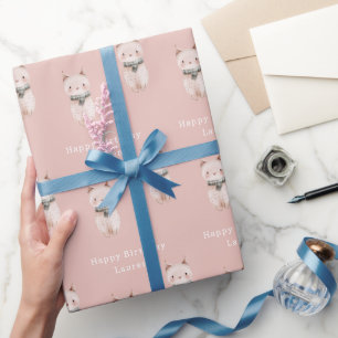 Blush Pink Cat Birthday  Wrapping Paper