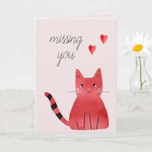 Blush Pink Cat Hearts Missing You Card