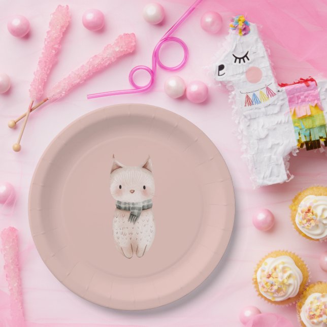 Blush Pink Cats Paper Plate (Party)
