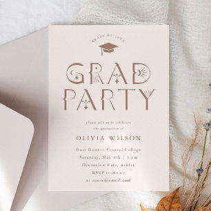Blush Pink Celestial Typography Grad Party Invitation