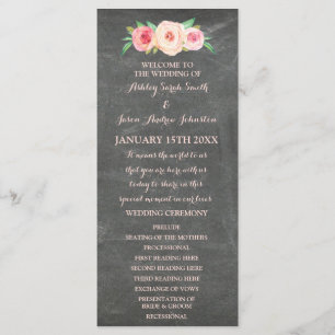 Blush Pink Chalkboard Floral Wedding Program Programme