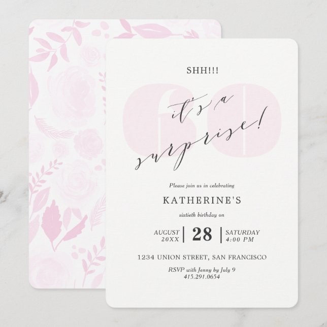 Blush Pink Champagne 60th Surprise Birthday Invitation (Front/Back)