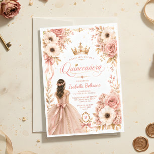 Blush Pink & Champagne Gold Quinceañera Invitation