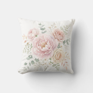 Blush Pink & Champagne Watercolor Floral Bouquet Cushion