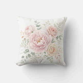 Blush Pink & Champagne Watercolor Floral Bouquet Cushion