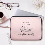 Blush Pink Chaos Coordinator Laptop Sleeve<br><div class="desc">The Blush Chaos Coordinator Laptop Sleeve is a stylish essential for any wedding or event planner, featuring sleek black-and-white script that proudly displays “chaos coordinator.” This modern and practical accessory makes the perfect gift for a wedding planner, keeping their essentials organised in style as they manage every detail for the...</div>
