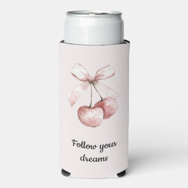 Blush Pink Cherries Bow Seltzer Can Cooler (Seltzer Front)