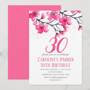 Blush Pink Cherry Blossom 30th Birthday Floral Invitation