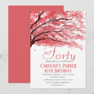 Blush Pink Cherry Blossom 40th Birthday Floral Invitation