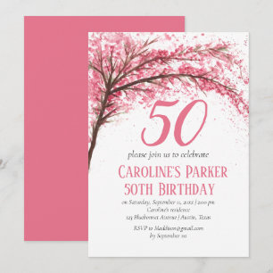 Blush Pink Cherry Blossom 50th Birthday Floral Invitation